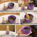 Matcha Set, 8-Piece Ceramic Matcha Bowl & Whisk Kit with Mushroom Pattern, Traditional Japanese Chawan, Bamboo Chasen, Scoop & Sifter, Gift for Tea Lovers, Zen Tea Ceremony Accessories (Purple;)