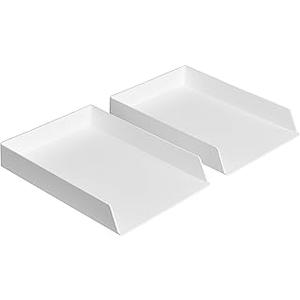 Amazon Basics Rectangular Plastic Desk Organizer, letter size Tray, 2-Pack, 24x12x2,5 inches, White