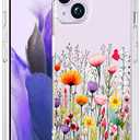 Compatible with iPhone 14 Case Clear Cute for Women - Rugged Phone Cases Funda Protector Cover Skin (Yellow Florals Field Spring)