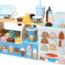 Melissa & Doug Cool Scoops Ice Creamery, Wooden Ice Cream Shop & Counter with Play Food & Play Kitchen Accessories, Preschool Learning Toys for Girls & Boys 3+ - FSC Certified, 24.4 x 10.15 x 8.4