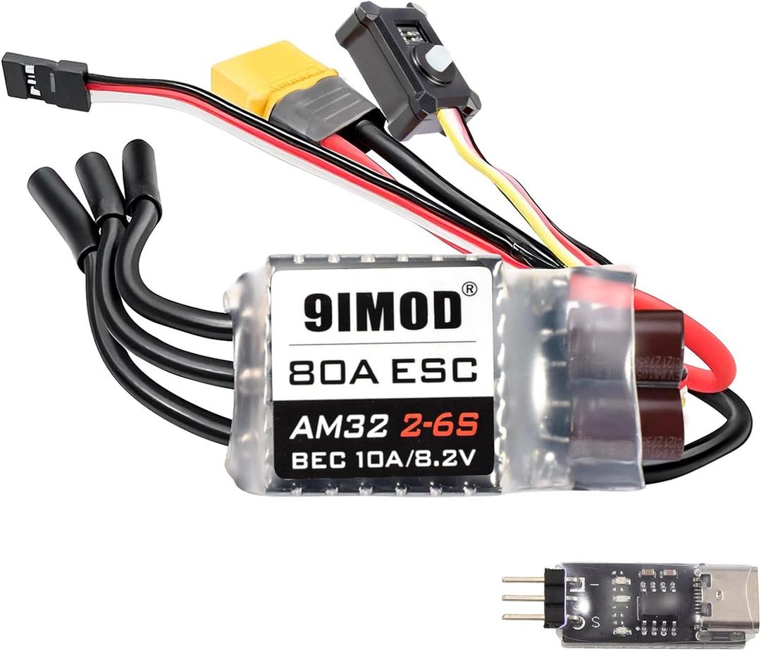 2-in-1 AM32 RC Crawler Brushless ESC, 80A ESC 2-6S Lipo with XT60/USB Programming Card, Brushless Electric Speed Controller for Axial SCX10 Traxxas TRX-4 TRX-6,1/8 1/10 Scale RC Truck Off-Road Car