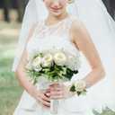 Meldel Ivory Wedding Bouquets for Bride Bridesmaid with Corsage and Boutonniere Set, 8 Inch White Champagne Artificial Roses Flowers Bridal Bouquet for Wedding Church Decoration,Ceremony, Anniversary