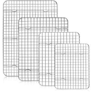 TeamFar Cooling Rack Set of 4, Stainless Steel Grid Cooking Roasting Racks for Various Size Baking Sheet Toaster Oven Pan, Healthy & Heavy Duty, Mirror Finish & Dishwasher Safe