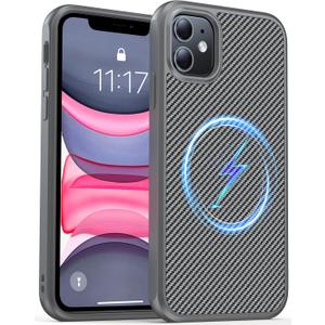 Magnetic for iPhone 11 Phone Case-Compatible with MagSafe-Carbon Fiber Texture-Slim Military Grade Drop Protection Phone Case for iPhone 11 6.1",Grey