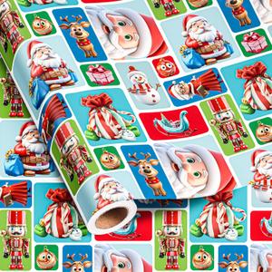2 x Vnaaem Funny Christmas Wrapping Paper Roll - Xmas Santa Claus, Reindeer, Nutcracker, Snowman Design Gift Wrap for Holiday Party Celebration, DIY Craft - 17 In X 20 Ft(Total 28.5sq.ft)
