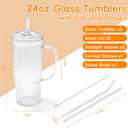 GOSCHE Glass Cups with Lids and Straws, 24oz Clear Iced Coffee Cups with Handle, Glass Tumbler with Straw and Lid for Smoothie Water Tea Juice, Clear, 2 Pack