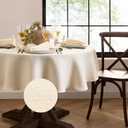 Elrene Home Fashions Laurel Solid Texture Water and Stain Resistant Tablecloth, 90" Round, Ivory