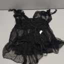 OYOANGLE Women's 2 Piece Polka Dots Lace Sheer Mesh V Neck Babydoll Teddy Lingerie Set (Medium, Black)