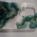 Premium Marble Pattern Case for The iPhone 14 and iPhone 13, Deep Green and White Design with Silver and Gold Leaf Accents, Impact-Resistant and with Magnets
