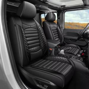 AOMSAZTO 2 Front Seat Covers Custom Fit for Jeep Gladiator 2020-2024 2025 2026 Leather Truck Car Seat Covers (Black)