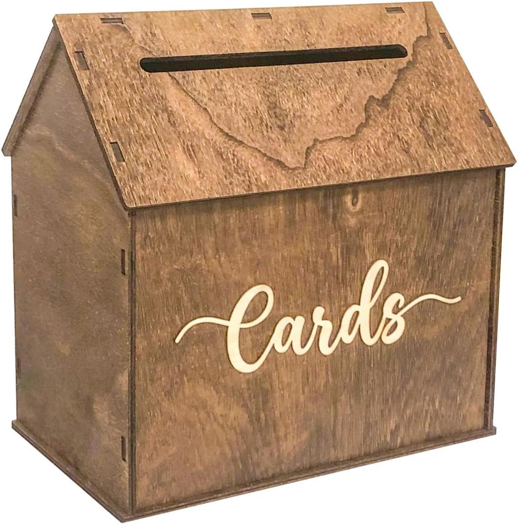 Cregugua Rustic Wooden Card box 12x12x7 Inch House Shaped Gift Card Box for Wedding Birthday Baby Shower Graduation Party