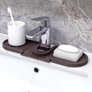 Sink Faucet Mat Splash Guard, Premium Platinum Silicone Faucet Draining Mat for Kitchen Sink, Adjustable Faucet Protector Water Drip Catcher Tray for Kitchen and Bathroom Sink (16''x5'') (Plum Wine)