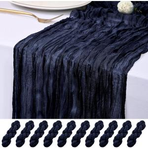 10 Pack Navy Blue Cheesecloth Table Runner 17x108 Inch Semi Sheer Boho Rustic Gauze Cheese Cloth Table Runners for Wedding Party Birthday Baby Shower Home Decor