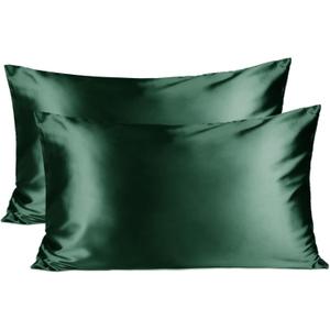 Yanibest Satin Pillowcase, Silk Pillow Cases for Hair and Skin with Zipper, Queen Pillow Cases Set of 2 for 20"x30", Exquisite Packaging for Women Men (Dark Green)