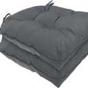 Chair Cushions for Dining Chairs Set of 2 Non Slip Cushions for Kitchen Chairs 4" Thick Seat Cushions 2 Pack Waterproof Chair Pads for Dining Room Indoor with Ties 16.5"x16.5" Tufted Memory Foam Grey