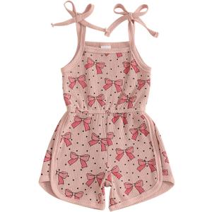 YINGISFITM Toddler Baby Girl Clothes Bowknot Sleeveless Halter Overalls Shorts One Piece Romper Jumpsuit Summer Outfit (3-4T, Watermelon Red)