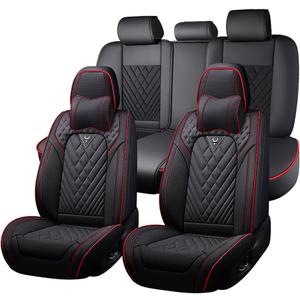 Fit for Honda Pilot Seat Covers 2003-2026, Nappa Leather, 360 Full Protection, Thick Padding & Memory Foam, Waterproof & Stain-Resistant Car Seat Cover (Luxury 5 Seats,Black&Red)