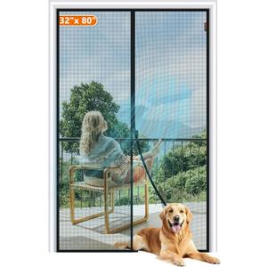 MAGZO Magnetic Screen Door Fit Door Size 32 x 80 Inch, Screen Size 34" x 81" Strong Magnets Door Mesh, Reinforced Fiberglass Door Net for Front, Gray