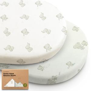 2-Pack Organic Bassinet Sheets for Girls, Boys - 100% Cotton Bassinet Mattress Sheets Compatible with Halo Bassinest Swivel Sleeper, Graco, Baby Delight, Chicco, Unisex Fitted Bassinet Sheets (Elly) (Universal Fit 33 x 17)