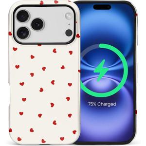 for iPhone 17 Pro Case,Compatible with MagSafe,Dual-Layer Hard Shell + Silicone Cover,Full Body Protection Shockproof Case for iPhone 17 Pro-Red Hearts Girly Aesthetic