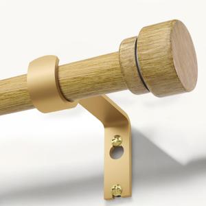 Lootkell Natural Light Wood Curtain Rods for Windows 48 to 84 1" Diameter Heavy Duty Window Curtain Rod Adjustable with Handmade Wood Grain Design for Living Room Bedroom Kitchen Farmhouse Outdoor
