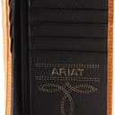 ARIAT Men's Rodeo Style Wallet, Genuine Leather with Debossed Logo, Multiple Card Slots, ID Window, Medium Brown