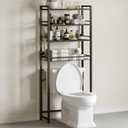 Over The Toilet Storage Shelf, 4-Tier Bathroom Organizer with Basket & Hooks, Sturdy Space Saver for Small Bathrooms, Black