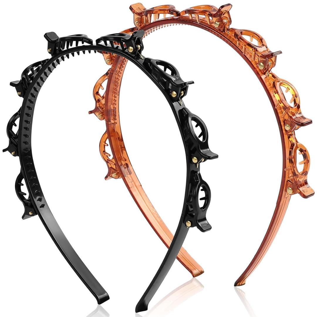 2 Pcs Braided Bangs Headband with Teeth, Professional Weaving Clip & Invisible Fringe Styling Tool for Women Girls, for Fine or Thick Hair