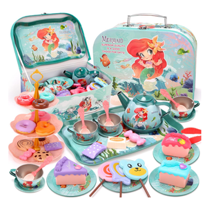 QIZEBABY - Tea Set for Girls, 45-Piece Tin Tea Set for Kids, Includes Teapots and Teacups, Plates, Cookies, Desserts and Ice Cream, Princess Play Toy, Toddler Kitchen Accessories, Gift for Children Ages 3, 4, 5, 6 (Green)