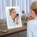 homtang Vanity Mirror with Lights,10"x12" Lighted Makeup Mirror with 3 Color Modes & Dimmable, 360° Rotation Desk Mirror, Dual Power Supply, Smart Touch Control with Settings Memory (White)