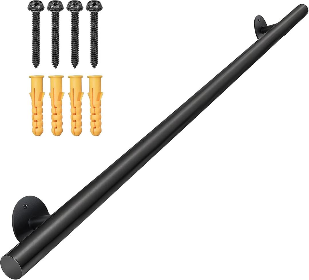 4 FT Black Metal Hand Rails for Indoor Stairs - 48 Inch Wall Mounted Safety Grab Bars Staircase Handrail - Outdoor Stair Railing for Garage Porch Steps, Banister Rails