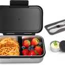 Stainless Steel Lunch Box, Leak-Proof Metal Bento Box with Adjustable Divider, Lunch Container for School Office Picnics & Travel, Microwave-Safe, Black