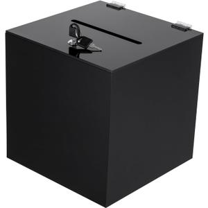 Acrylic Donation Box, 10" X 10" X 10" Ballot Suggestion Box with Lock & 2 Keys, Raffle Voting Box with Slot for School Conference Fundraising (Black)