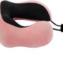 Memory Foam Travel Pillow, Neck Pillow with 360-Degree Head Support, Comfortable and Lightweight, Ideal for Sleeping on Airplane, Car, Train, Bus and Home Use, Comes with Storage Bag (Pink)