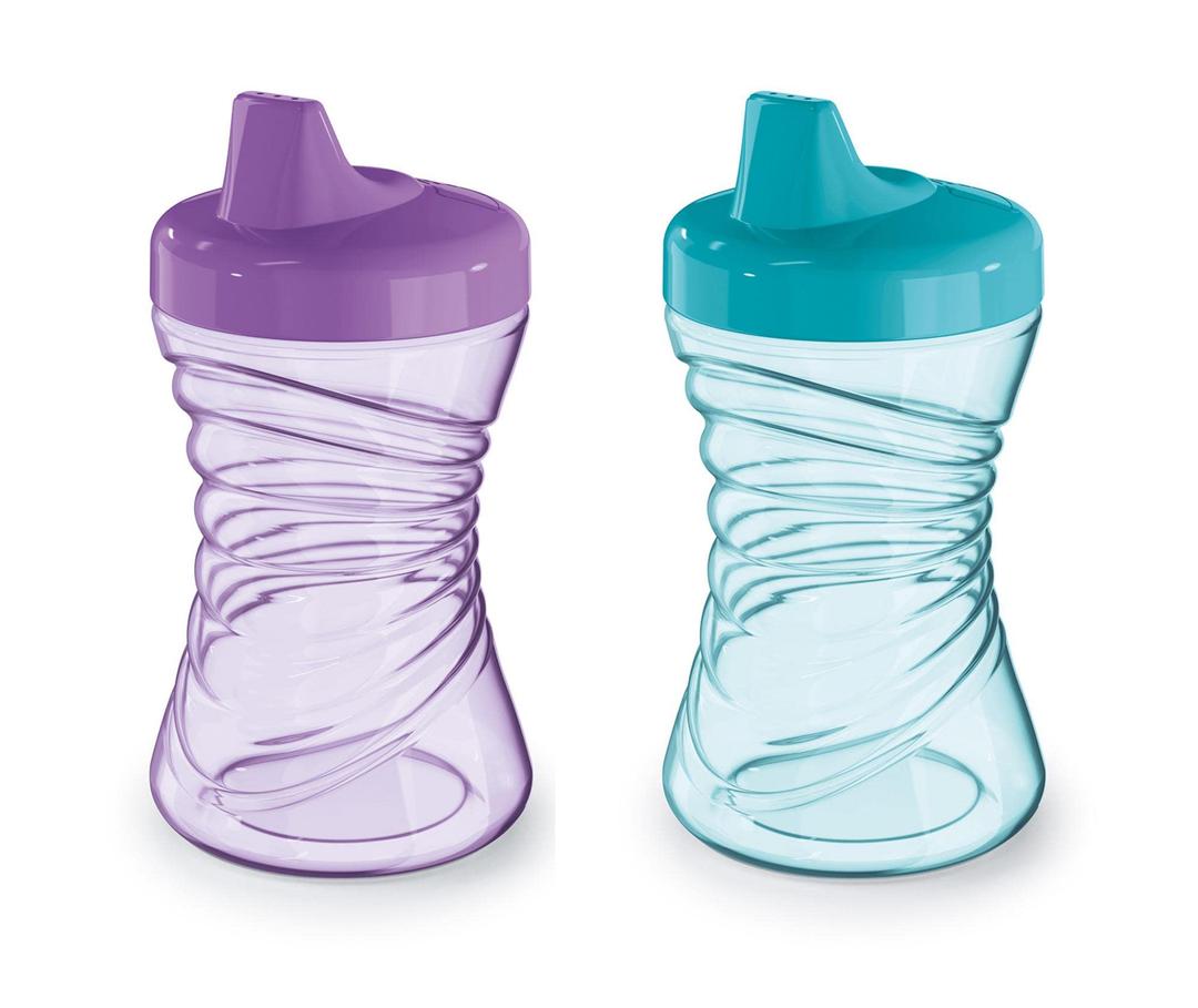 NUK Fun Grips Hard Spout Sippy Cup, 10 oz. | Easy to Hold, BPA Free, Spill Proof Toddler Cup, 2Pack, Blue/Purple