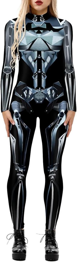 Sumtory Womens Hi-neck Skeleton Print Bodycon Jumpsuits Fullbody Unitard (X-Large, 22#pattern#2)