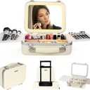 Lighted Makeup Case with Mirror - Standard Size 11.4" x 9" - Travel Makeup Train Case With Mirror - Rechargeable LED Travel Vanity Case with Adjustable Brightness - Train Case Makeup Bag - White