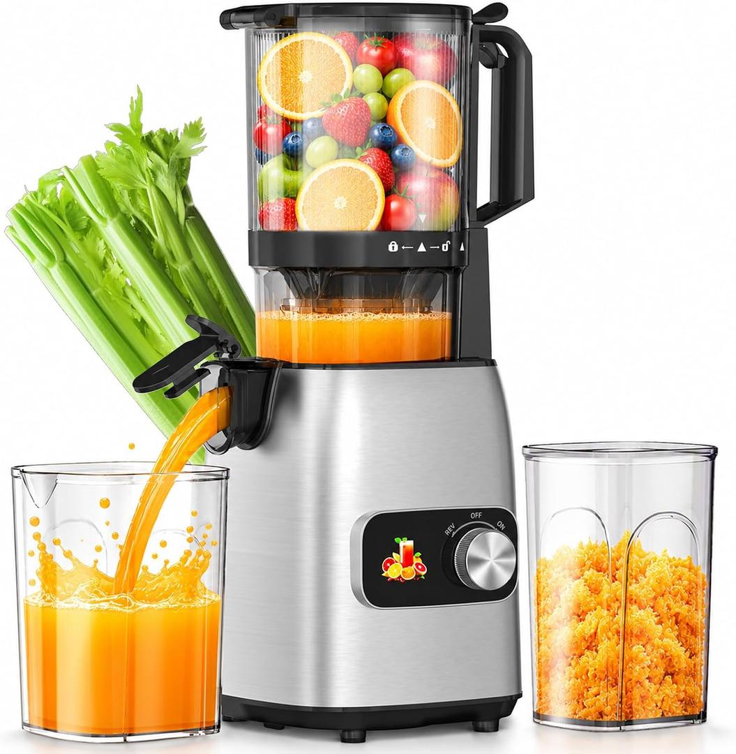 Cold Press Juicer, Slow Single Auger Juicer Machines for Fruits and Vegetables, Wide Feed Chute, Reverse Function, Easy to Clean, Quiet Home Juicer