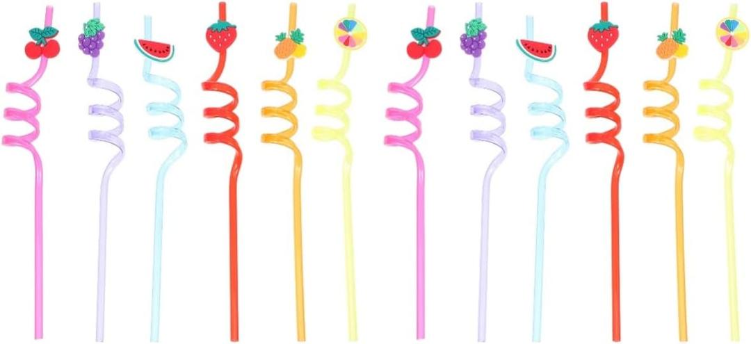 Luxshiny Pcs Fruit Shaped Straw for Travel Crazy Birthday Party Favor Bags Curly Party Straws Silly Straw Strawberry Straws Fruit Drinking Straws Child Decorate The Summer The Pet. 16 Pcs