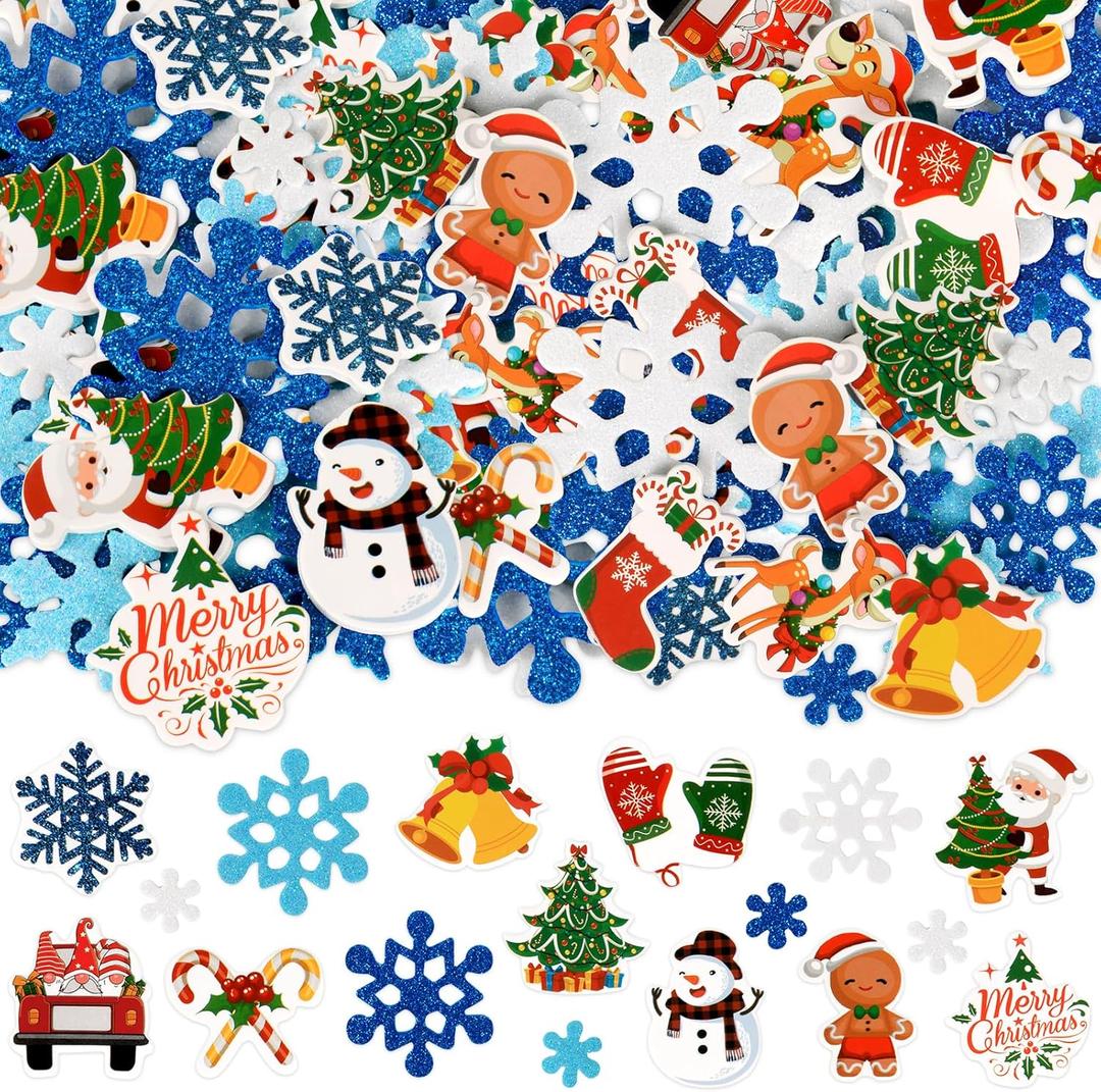 360Pcs Christmas Foam Stickers, Christmas Tree Snowman Elk Glitter Snowflake Foam Stickers for Xmas Party Favors DIY Crafts Decor