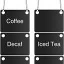 6 Pack Hanging Coffee Labels Airpot Labels Chain Signs, 2.36" x 1.77" Acrylic UV Printed with Chain for Restaurant Beverage Table Display(Coffee/Decaf/hot Tea/iced Tea/hot Water/Blank)
