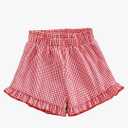 Girl's Gingham Shorts Elastic Waist Wide Leg Ruffle Hem Loose Casual Summer Plaid Shorts, Size 12 Y