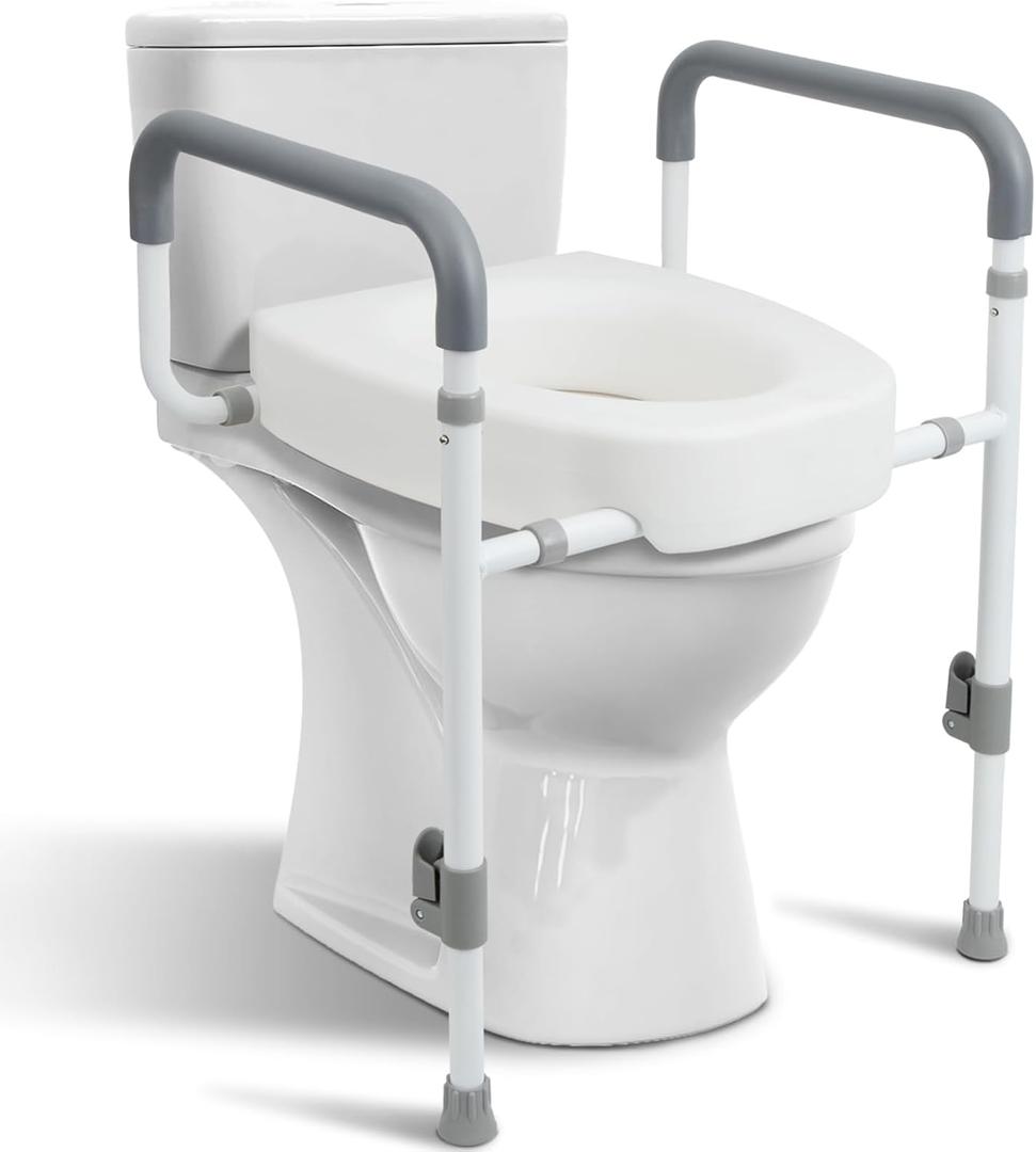 Toilet Seat Risers for Seniors - Raised Toilet Seat with Handles Over Toilet - Elevated Toilet Seat for Handicap & Elderly, Adds 3.5 Inches Height, Assists Standing & Sitting