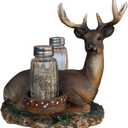 Ebros Gift Rustic 8 Point Antlers Whitetail Buck Deer With Saddlebags Glass Salt And Pepper Shakers Holder Figurine Decor Deers Bucks Stags Hunters Cabin Cottage Lodge Home Decorative Accent