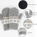 FGSS Winter-Knit-Mittens for Kids - Warm Stretchy Outdoor Gloves Boys-Girls Cute Snowflakes Gloves for 6-12Years (Gray)
