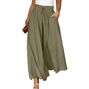 Eytino Womens Plus Size Wide Leg Pants Flowy Drawstring High Waisted Palazzo Pants Lounge Trousers with Pockets, 3X Mist Green