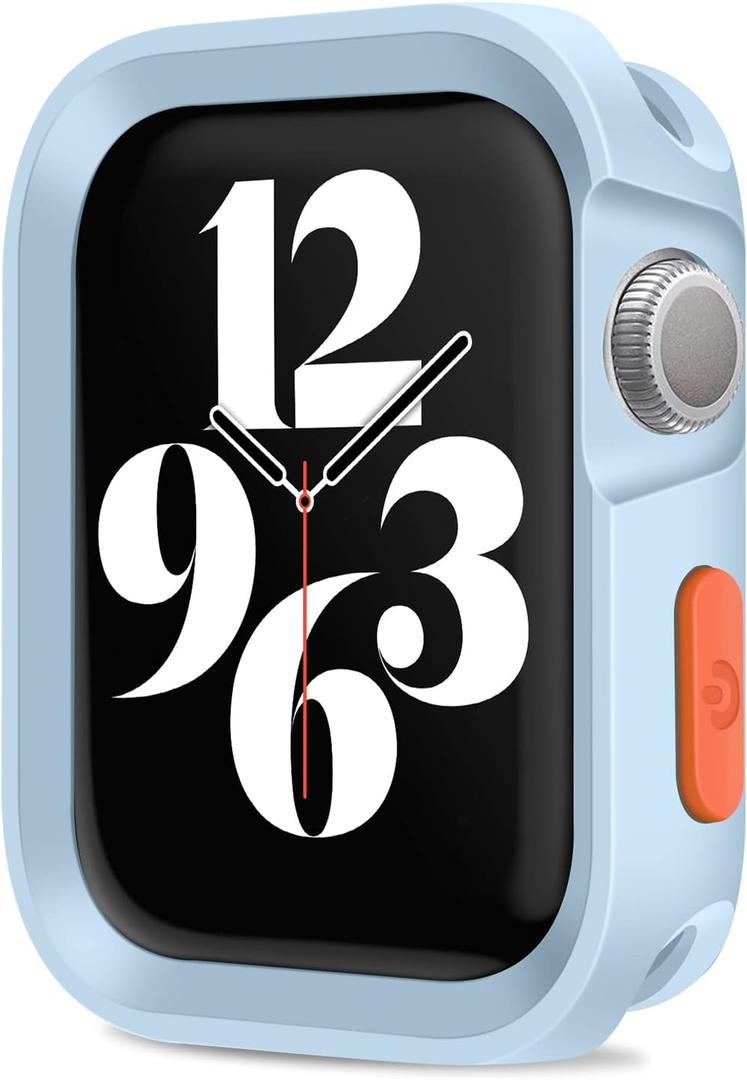 Amizee Rugged Case Compatible with Apple Watch Case Series 9/8/7 45mm SE 3/2/1 Series 6/5/4 44mm, Soft TPU Shockproof Bumper Drop Proof Protective Cover Compatible with iWatch - Light Blue