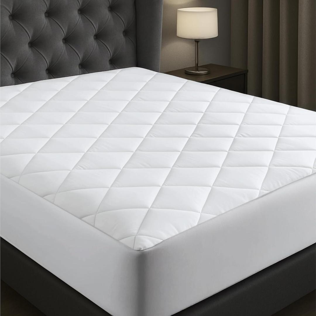 Niagara Cotton Mattress Pad King 78x80 - Non Noisy Cooling Breathable Ultra Plush Absorbent Protector Extra Deep Fits 20 Inches Deep Mattress (White)