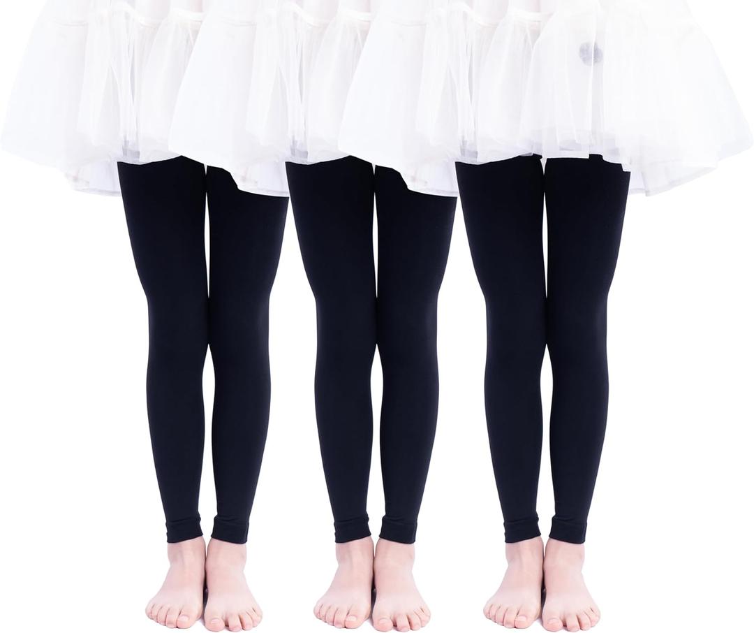 3 Pairs Girl's Microfiber Footless Tights, Girls Dance Tights Footless (Black)