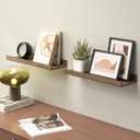 Boswillon Floating Shelves for Wall, Wall Mounted Shelves Set of 2, Rustic Shelves with Lip, Display Picture Ledge Shelf for Wall Decor Living Room Bathroom Kitchen - Brown